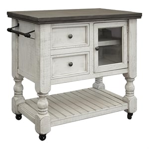 Pemberly Row Contemporary 39&quot Mortise and Tenon Joinery Kitchen Island in White