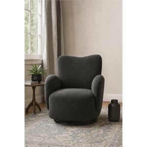 Pemberly Row Contemporary Fabric Upholstered  Swivel Arm Chair in Black