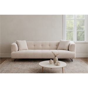 Pemberly Row Contemporary Fabric Upholstered 3-Seater Sofa in White
