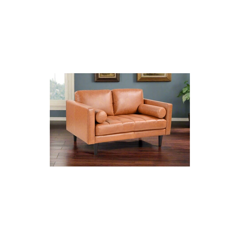 Pemberly Row Contemporary Top Grain Leather Love Seat in Tan