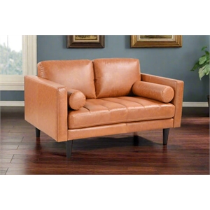 Pemberly Row Contemporary Top Grain Leather Love Seat in Tan