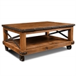 Pemberly Row Cross Bar Coffee Table with Caster Wheels in Brown