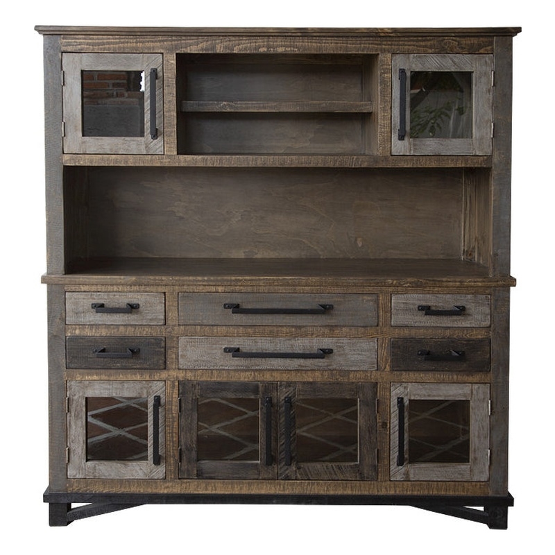 Pemberly Row Rustic Farmhouse Loft Sideboard / Hutch in Brown