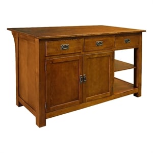 Pemberly Row 60&quot Mission 3 Drawer Oak Kitchen Island - Michael's Cherry