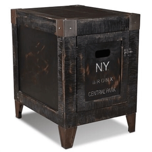 Pemberly Row Contemporary Solid Pine Wood 1 Door End Table in Black