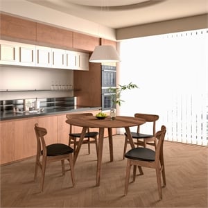 Pemberly Row Mid-Century Round Dining Table set - Black Walnut