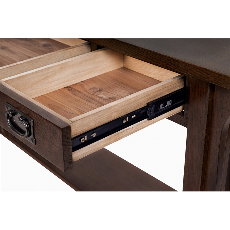 Pemberly Row Mission 3 Drawer Crofter Style Console Table in Walnut