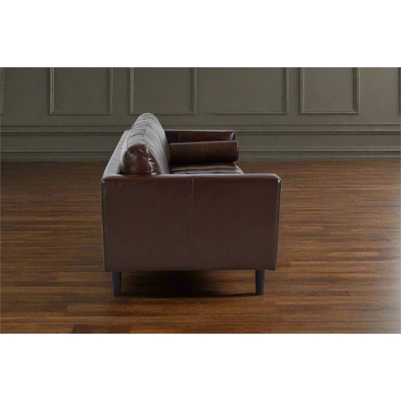 Pemberly Row Contemporary Top Grain Leather Love Seat in Chocolate Brown