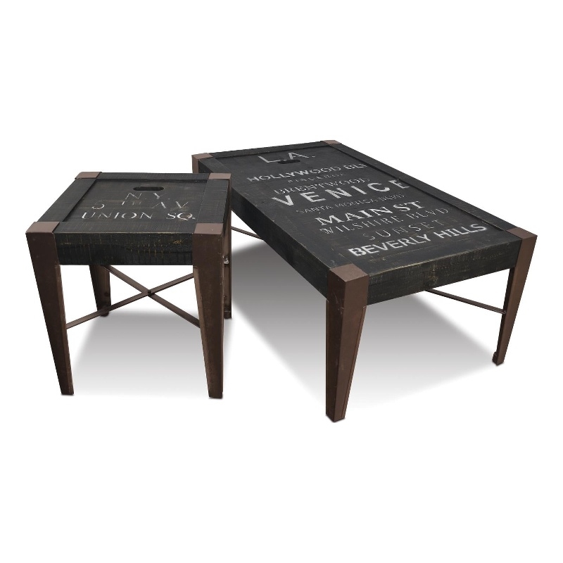 Pemberly Row Contemporary Cross Bar End Table in New York Black