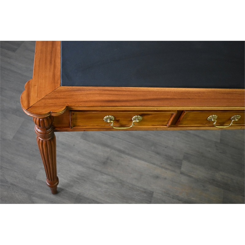 Pemberly Row Contemporary Leather Top Desk in Light Brown Walnut