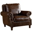 Pemberly Row Contemporary English Rolled Arm Chair in Dark Brown Leather