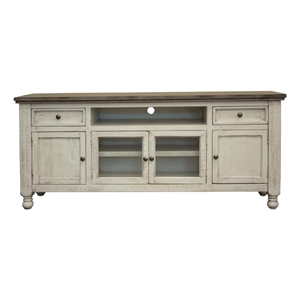 Pemberly Row Contemporary Solid Pine Wood 80&quot TV Stand in White