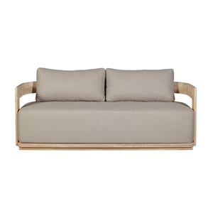 Pemberly Row Outdoor Solid Teak Wood Love seat Natural in Gray