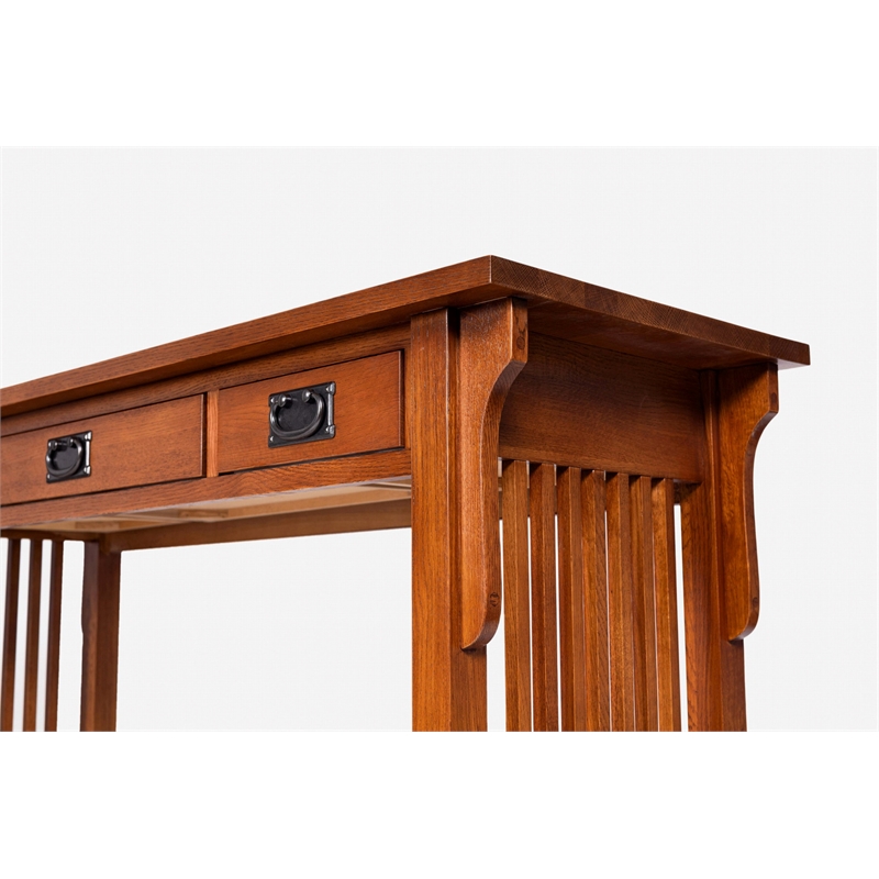 Pemberly Row Mission 3 Drawer Crofter Style Console Table in Cherry