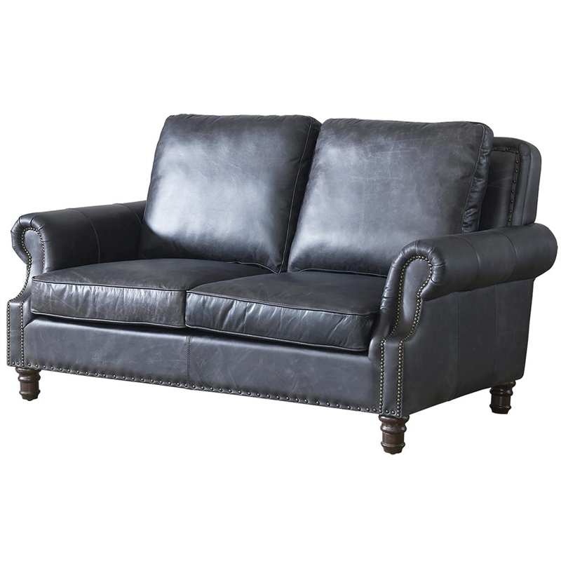 Pemberly Row English Rolled Arm Love Seat in Light Brown Leather