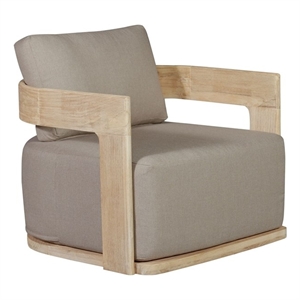 Pemberly Row Outdoor Solid Teak Wood Revolving Chair in Gray
