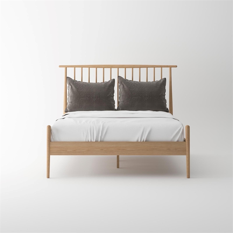Pemberly Row Mid-Century Solid White Oak Bedroom Set (King Bed + 2 Nightstands)
