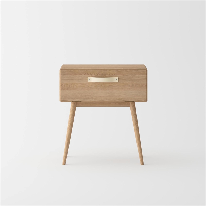 Pemberly Row Mid-Century Solid White Oak Bedroom Set (King Bed + 2 Nightstands)