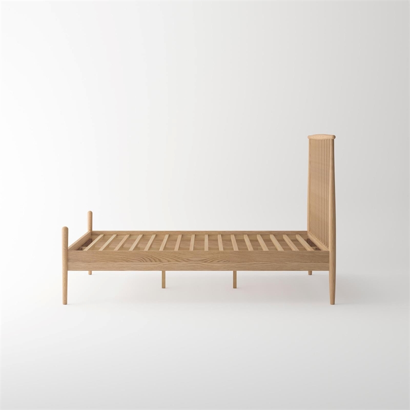 Pemberly Row Mid-Century Solid White Oak Bedroom Set (King Bed + 2 Nightstands)