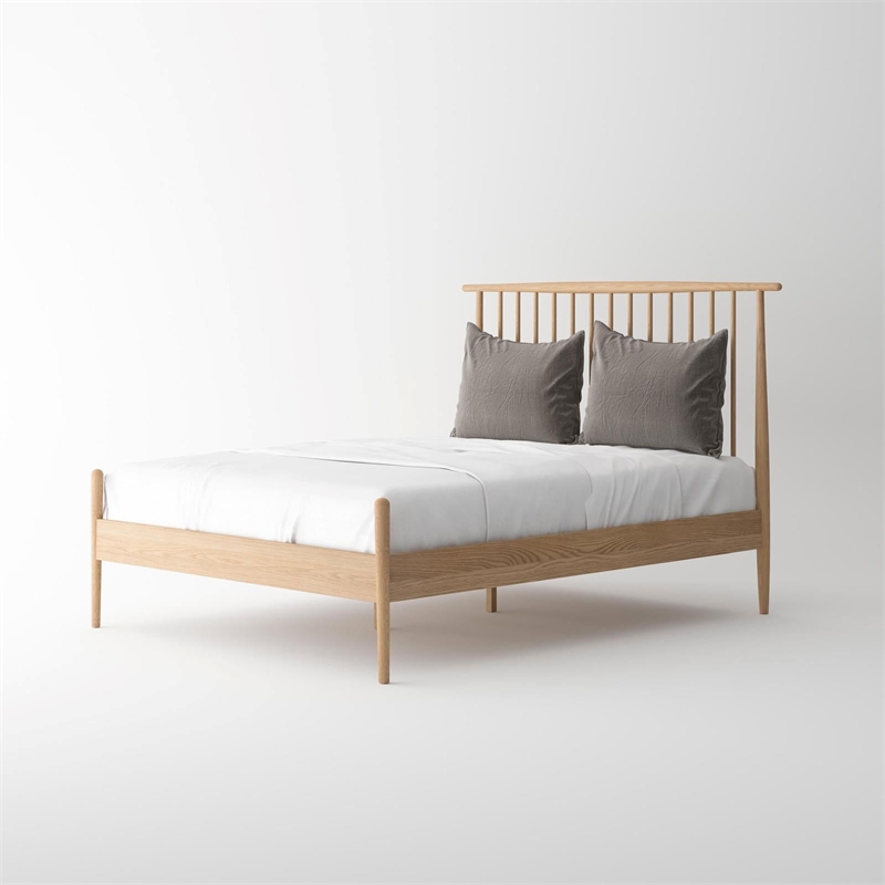 Pemberly Row Mid-Century Solid White Oak Bedroom Set (King Bed + 2 Nightstands)