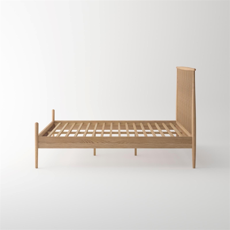 Pemberly Row Mid-Century Solid White Oak Bedroom Set (King Bed + 2 Nightstands)