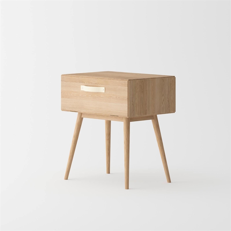 Pemberly Row Mid-Century Solid White Oak Bedroom Set (King Bed + 2 Nightstands)