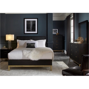 Pemberly Row Contemporary King Bedroom Set in Black and Gold