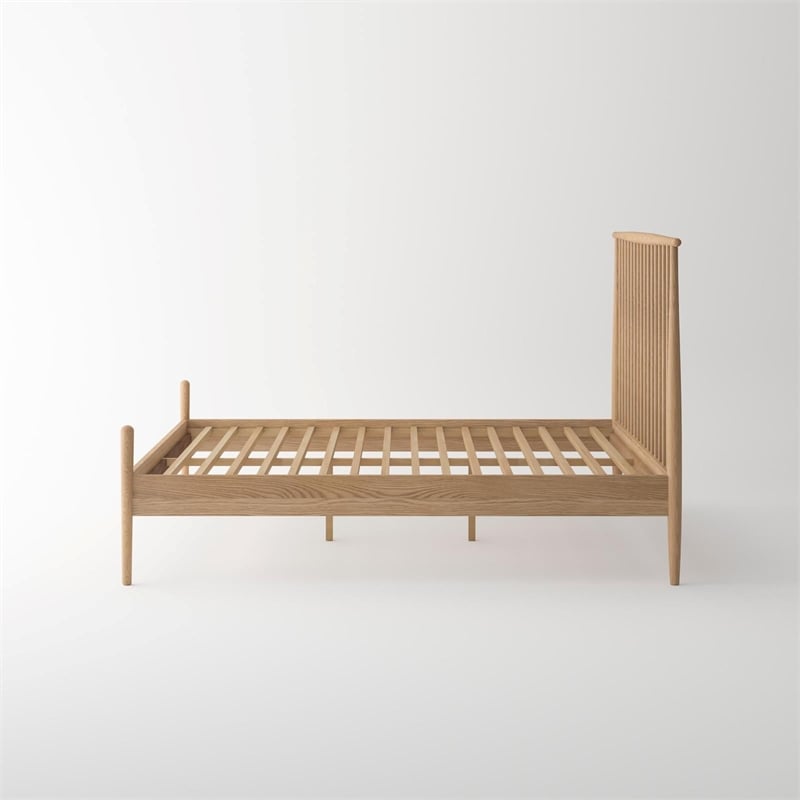 Pemberly Row Mid-Century Solid White Oak Bedroom Set (Queen Bed + 2 Nightstands)