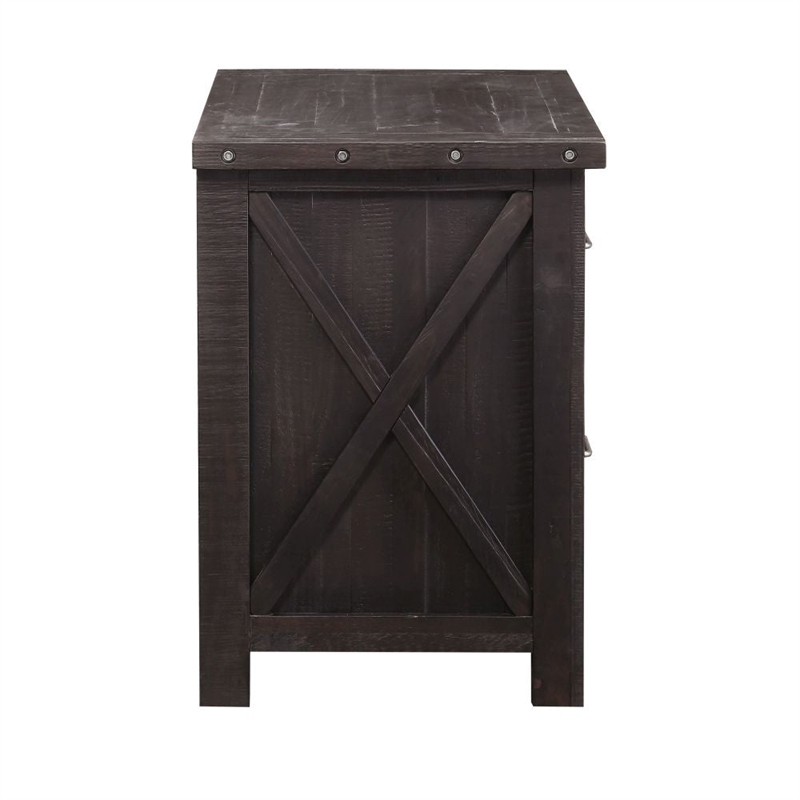 Pemberly Row Contemporary Solid Pine Wood 2 Drawer File Cabinet in Black