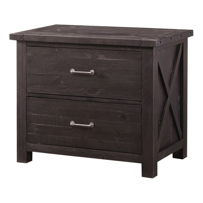 Pemberly Row Contemporary Solid Pine Wood 2 Drawer File Cabinet in Black