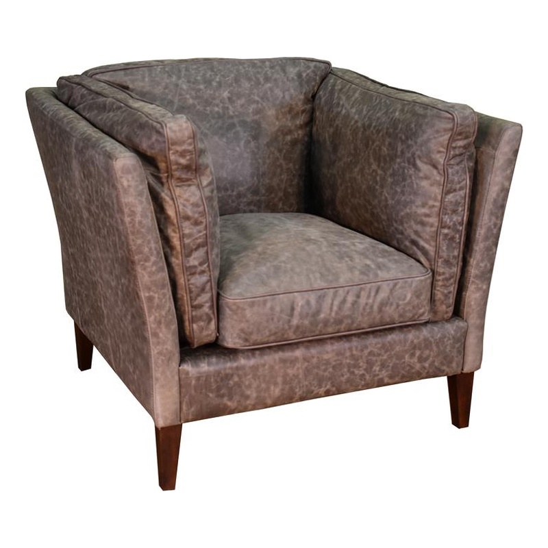 Pemberly Row Contemporary Top Grain Italian Leather Arm Chair in Grey