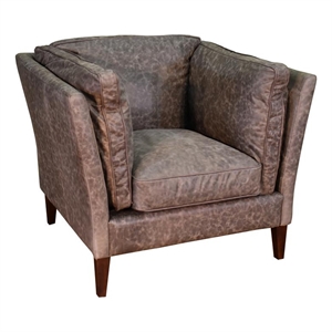 Pemberly Row Contemporary Top Grain Italian Leather Arm Chair in Grey