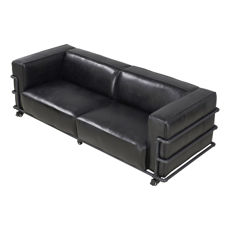 Pemberly Row Contemporary Industrial Top Grain Italian Leather Sofa in Slate
