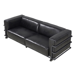 Pemberly Row Contemporary Industrial Top Grain Italian Leather Sofa in Slate