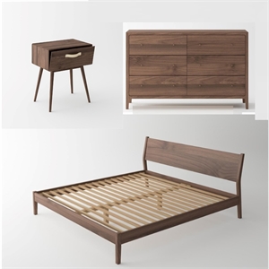Pemberly Row Mid-Century Solid Black Walnut King Bedroom Set