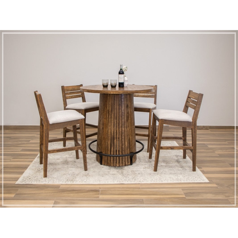 Pemberly Row Rustic Solid Wood Bistro Table & Chairs Set in Brown