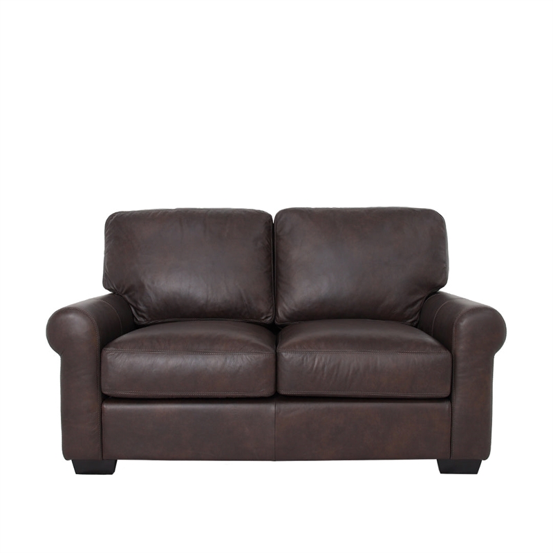 Pemberly Row Contemporary Top Grain Leather Love Seat in Dark Brown