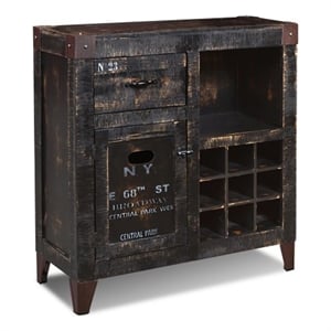 Pemberly Row 36&quot Wine Cabinet & Bar in New York Graffiti Black
