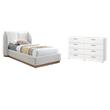 Pemberly Row Set of 2 8-Drawer Double Dresser & Cream Boucle Fabric Twin Bed