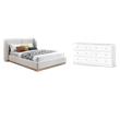 Pemberly Row Set of 2 White Double Dresser & Cream Boucle Fabric Full Bed