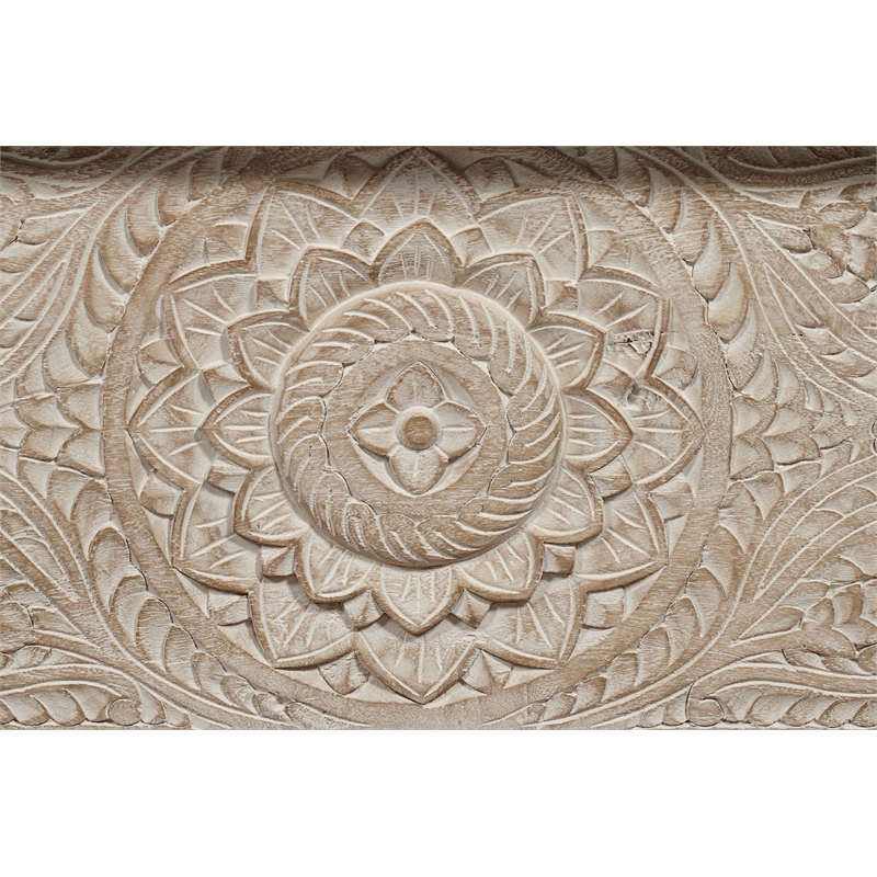 Pemberly Row Floral Carved Solid Wood Lift-Top Coffee Table in Weathered White