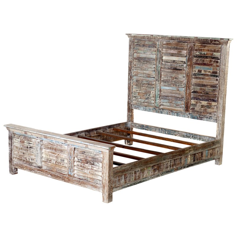 Pemberly Row Shutter Solid Wood King Panel Bed in White Multicolor