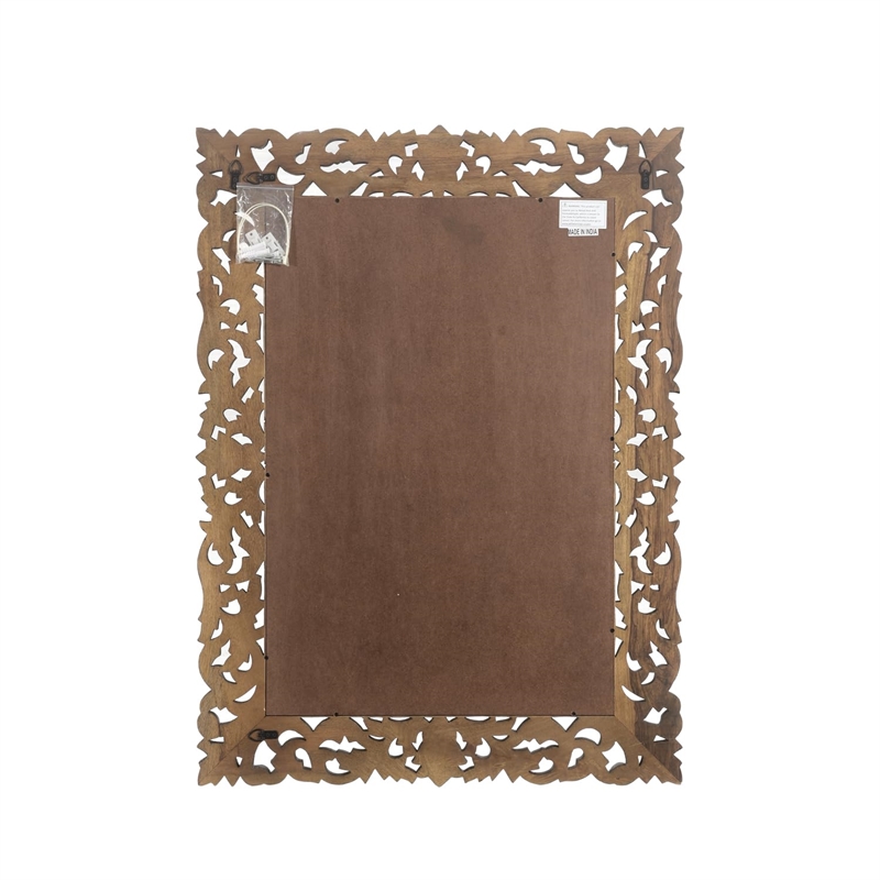 Pemberly Row Floral Carved Solid Wood Accent Mirror in Black