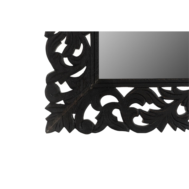 Pemberly Row Farmhouse Floral Carved Solid Wood Accent Mirror in Gray