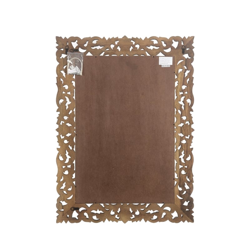 Pemberly Row Farmhouse Floral Carved Solid Wood Accent Mirror in Gray