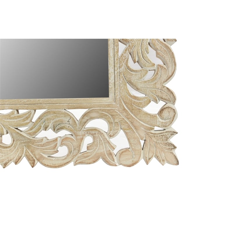 Pemberly Row Farmhouse Floral Carved Solid Wood Accent Mirror in Gray