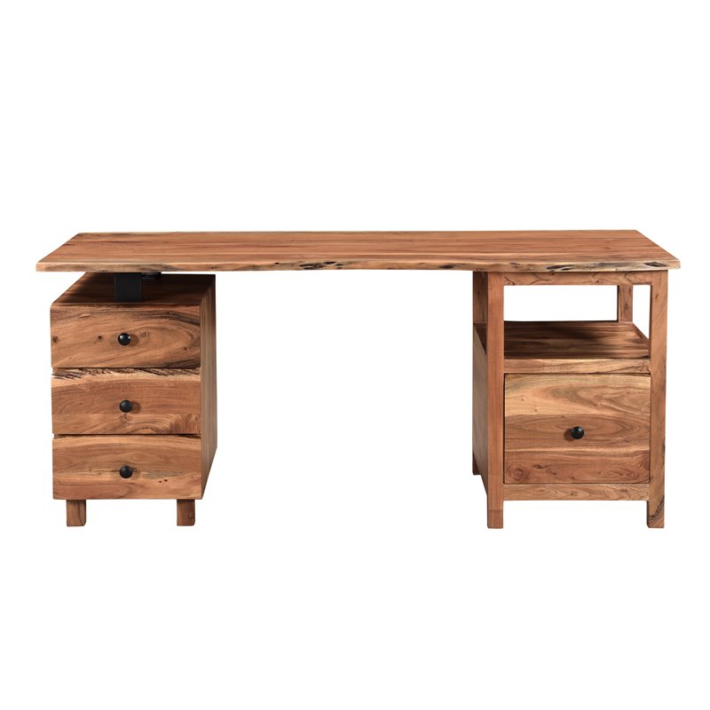 Pemberly Row 4-drawer Live Edge Solid Wood Desk in Brown/Black