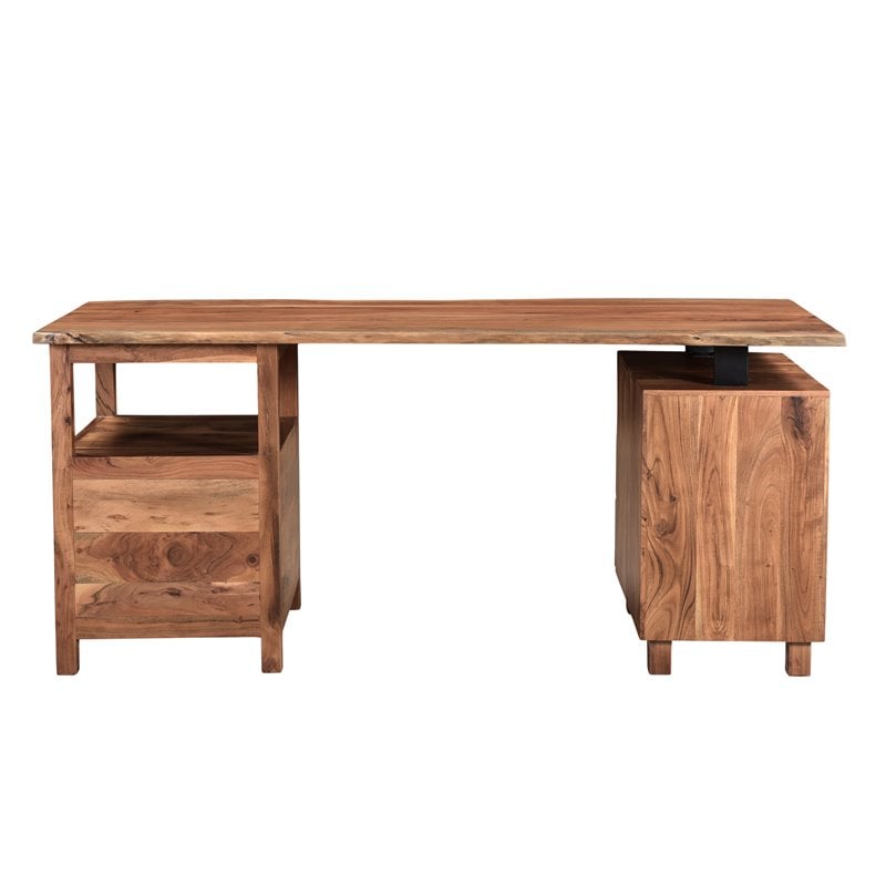 Pemberly Row 4-drawer Live Edge Solid Wood Desk in Brown/Black