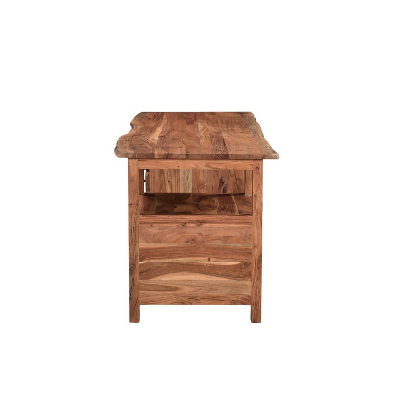 Pemberly Row 4-drawer Live Edge Solid Wood Desk in Brown/Black