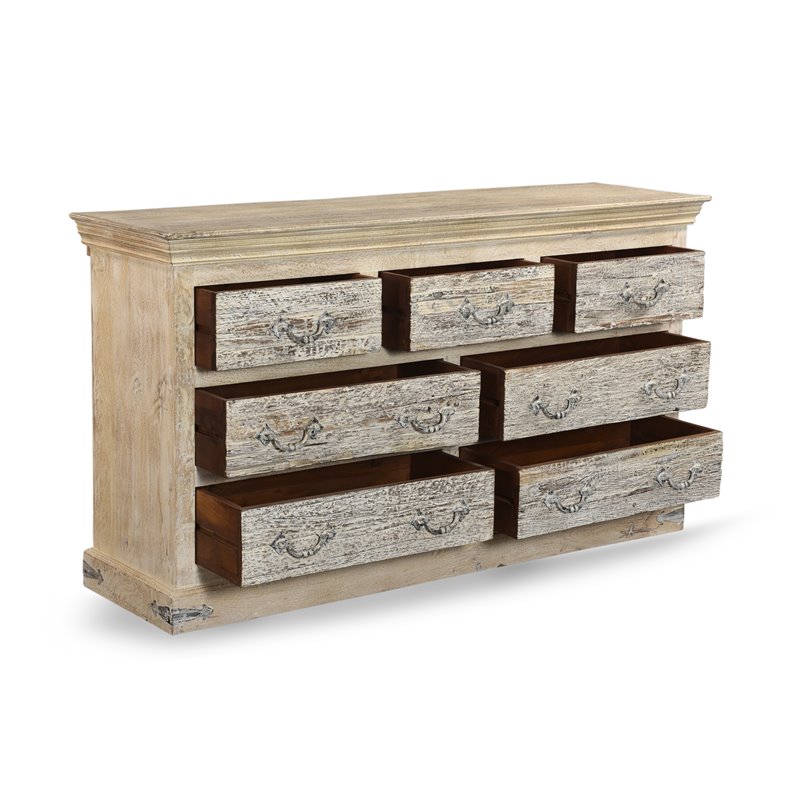 Pemberly Row Farmhouse 7-drawer Solid Wood Dresser in Whitewash